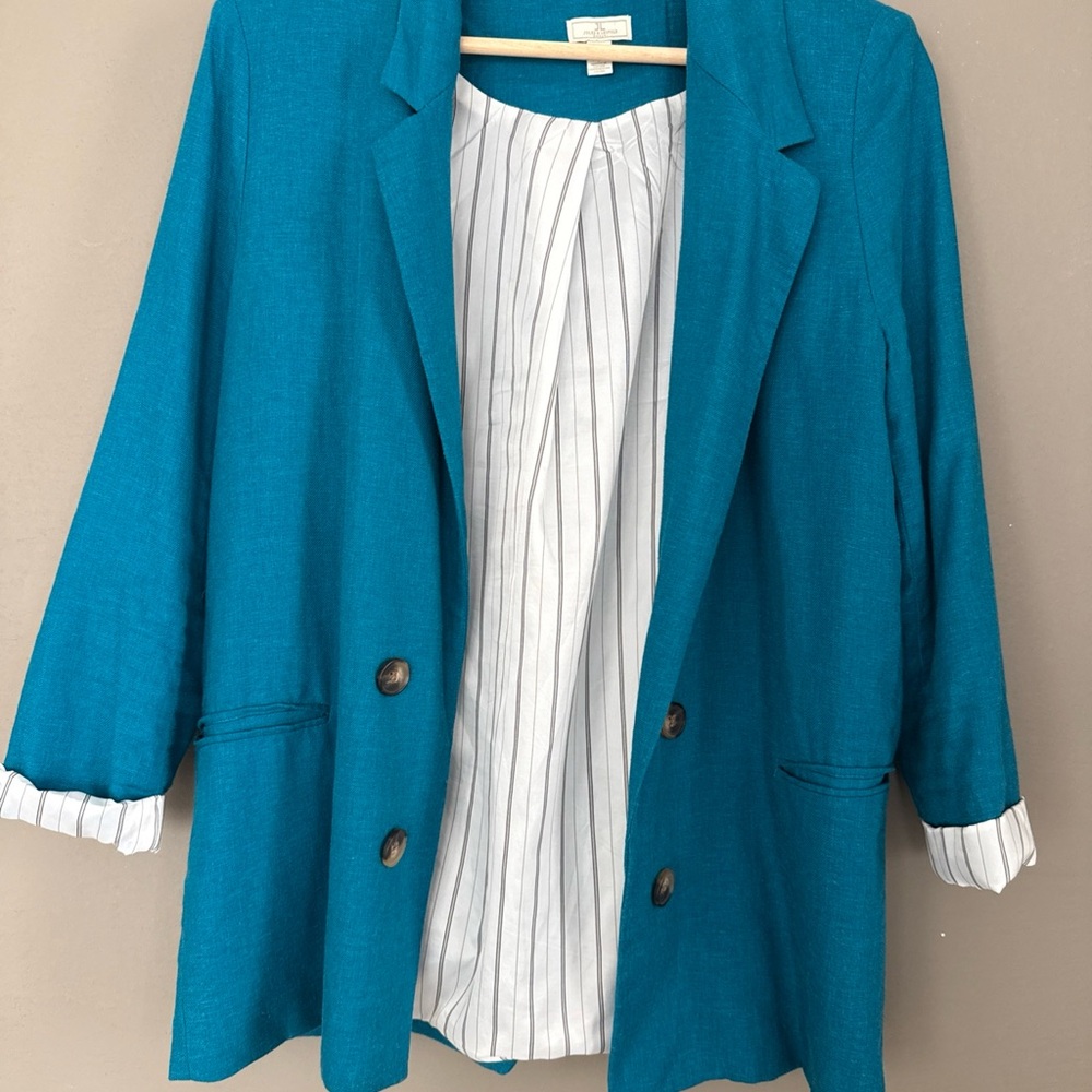 Jules & Leopold Blue Blazer Relaxed Fit and 3/4 Sleeves Medium business casual